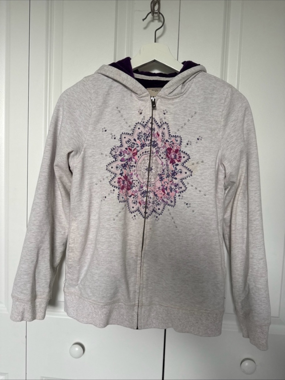 Lucky Brand Vintage Y2K Faux Fur Lined Hoody Star Flower Design Size L 14/16